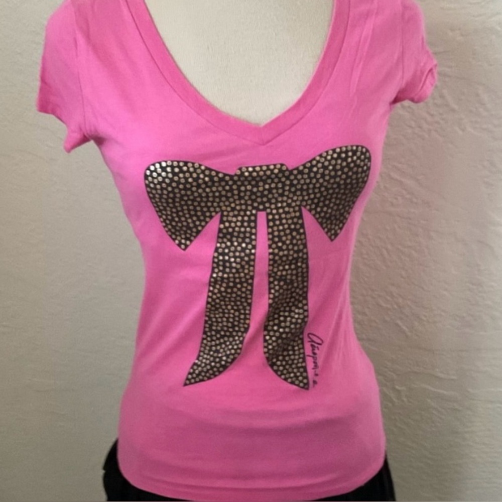 WOMENS AEROPOSTALE BOW TIE V NECK SHORT SLEEVE TEE SIZE XL